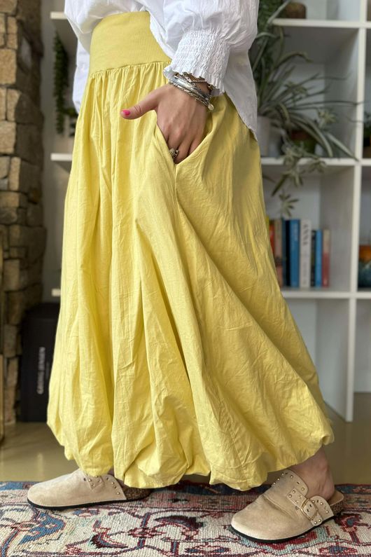 Paloma Bubble Hem Midi Skirt Soft Ochre